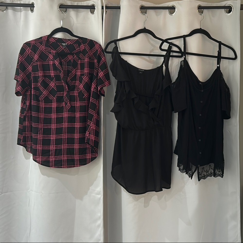 Torrid Pink Plaid Shirt and Black Dress Trio